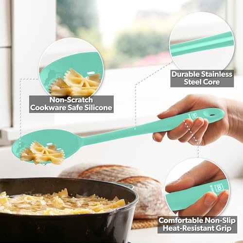 DI ORO Silicone Cooking Spoons - Solid & Slotted Set, 2-Pc Mint - color: Mint