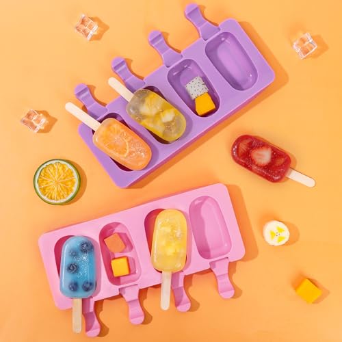 Ouddy Life Popsicle Molds Set of 2, Ice Pop Molds Silicone Cake Pop Mold - color: Purple, Pink