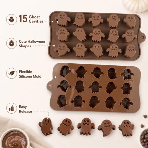 15-Cavity Halloween Ghost Silicone Mold for Chocolate Candy and Ice