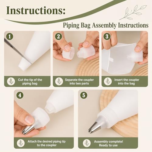 9 PCS Professional Cake Decorating Supplies Kit - Reusable Silicone Pastry Bags and Stainless Steel Icing Piping Tips Set with Couplers and Scrapers, Baking Frosting Tools for Cupcakes, Cookies