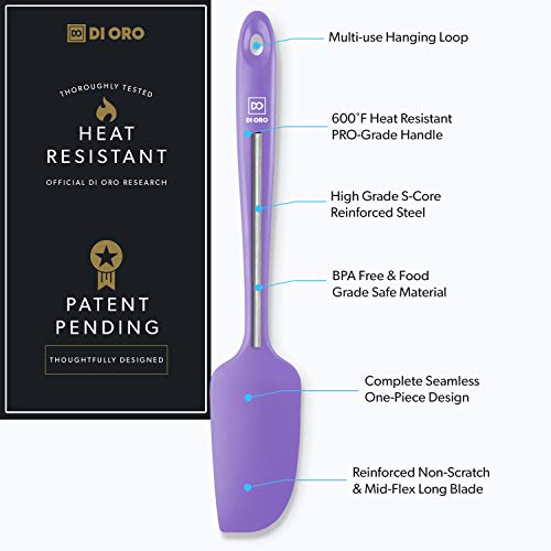 DI ORO Mini Silicone Spatula - Jar Scraper, 600F Heat Resistant, Lavender - color: Lavender
