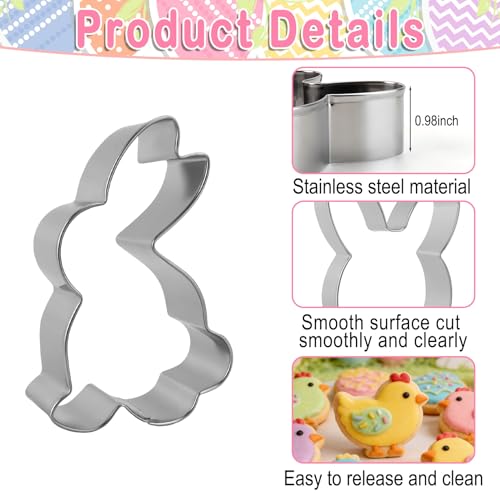 Easter Cookie Cutters, 5 Pcs Chick Carrot Egg Bunny Rabbite Shapes Metal Cookie Cutters, Stainless Steel Cutter Sets Biscuit Fruit Cutter for Easter Holiday Home Baking Kit Birthday Party Supplies - color: Silver