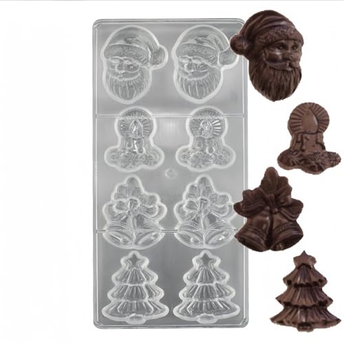 8 Grid Chocolate Candy Mold PC Polycarbonate Chocolate Making Mould with Scraper (Christmas Series) - color: Christmas Series