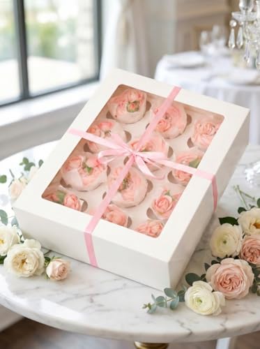 Bakepacker Auto-pop Up Cupcake Boxes with Window White 40PCS 12 Count - color: White, 40