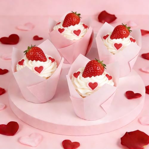 250Pcs Tulip Cupcake Liners,Parchment Paper Cupcake Liner in Standard Size - color: Pink