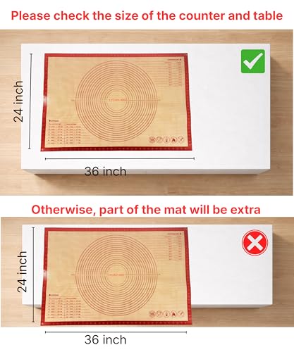 Silicone Pastry Mat with Measurements, 36 x 24 Inch Extra Thick Non-Slip Nonstick XL Baking Mat for Dough Rolling, Kneading, Fondant and Pie, Red - color: Red, size: 36"L x 24"W