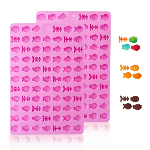 2 PCS Gummy Fish Candy Molds Silicone, Cat Dog Treat Molds,152 Cavity Fish Mini Silicone Mold for Chocolate, Fondant, Candy, Biscuits, Cookie, Jelly and Cat Dog Training Commands Concept - style: Mini Fish