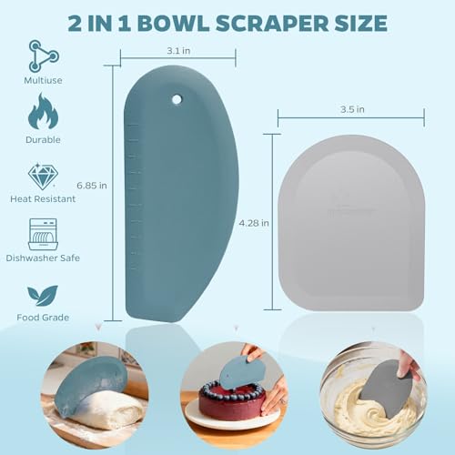 Silicone Bowl Scraper & Plastic Dough Scraper for Bread Dough, Kitchen Use - color: Blue