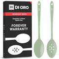 DI ORO Silicone Cooking Spoons - Solid & Slotted Set, 2-Pc Sage - color: Sage
