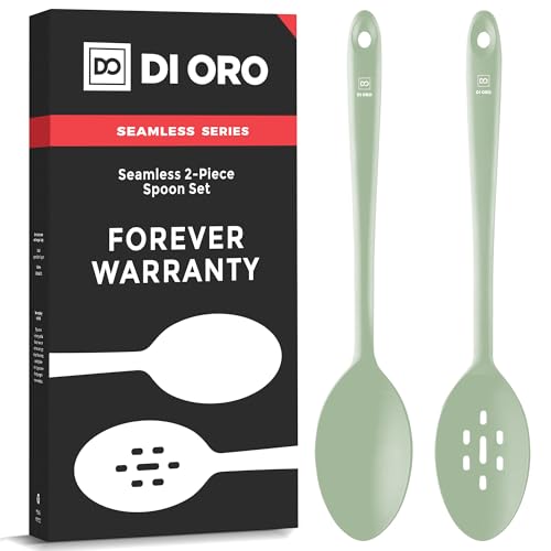 DI ORO Silicone Cooking Spoons - Solid & Slotted Set, 2-Pc Sage - color: Sage