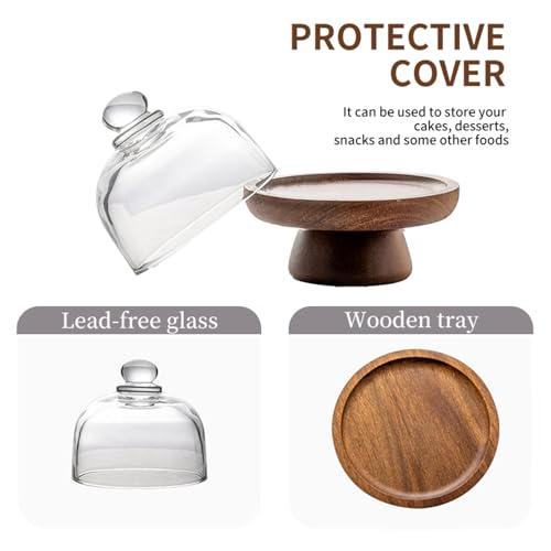 Acacia Wood Mini Round Cake Stand, 4.13 x 4.13 x 4.80 in, 1-Piece in Natural Brown with Clear Glass Dome and Pedestal Base, Covered Dessert Display, for Wedding Receptions, Birthdays and Afternoon Tea - color: 4.1 inch of mini glass dessert cups,