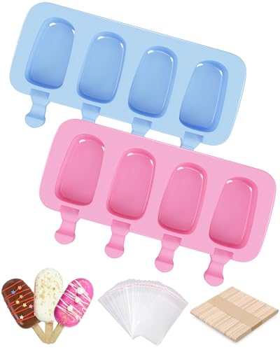Ouddy Life Popsicle Molds Set of 2, Ice Pop Molds Silicone Cake Pop Mold - color: Pink, Blue