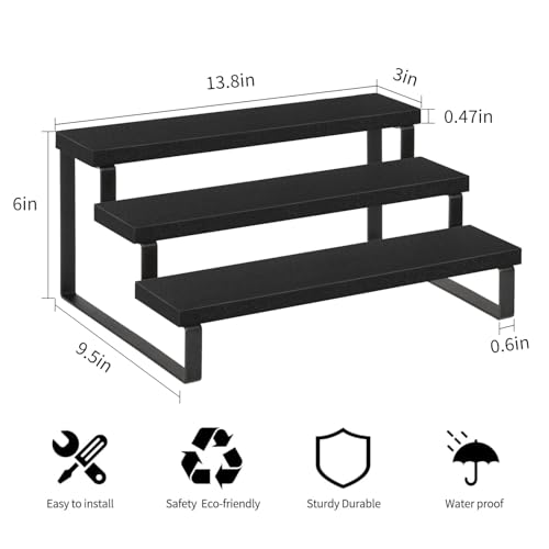 YINMIT Wooden Display Riser Stand, Tiered Perfume and Cologne Organizer Stand, 3 Tier Spice Rack Organizer, Rustic Display Shelf for Candles (3 Tier,2Pack,Black) - color: 3 Tier,2 Pack,Black