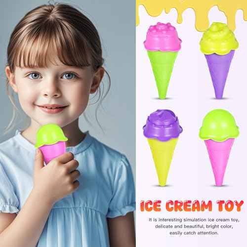 VOSAREA 1 Set Plastic Sand Ice Cream Set, Ice Cream Cones with Scoop, Kids Beach Sand Model Tool for Outdoor Seaside Activities