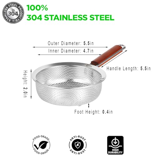Stainless Steel 304 Micro-Pore Strainer with Wooden Handle, Suitable for Kitchen, Pasta, Fruit, and Vegetables - 5.5in - color: Caliber-5.5in