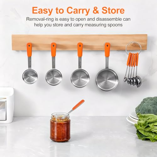 Bopei 10-Pcs Stainless Steel Measuring Cups & Spoons Set, Orange Handles - color: Orange