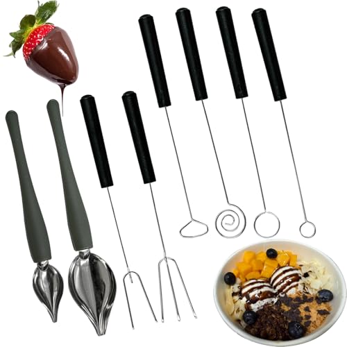 6 Candy Chocolate Dipping Fork + 2 Culinary Drawing Decorating Spoon Set - size: 6 Chocolate Dipping Tools+2 Decorating Spoon