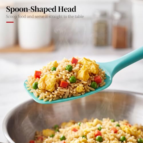 600ºF Heat Resistant Silicone Spoon Spatula for Cooking, Aqua Sky - color: Aqua Sky, size: 11.34in - Spoon Spatula