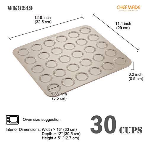 CHEFMADE Macaron Cake Pan, 30-Cavity Non-Stick Macaroon Biscuits Cookie Bakeware for Oven Baking (Champagne Gold) - size: Macaron 30 Cups