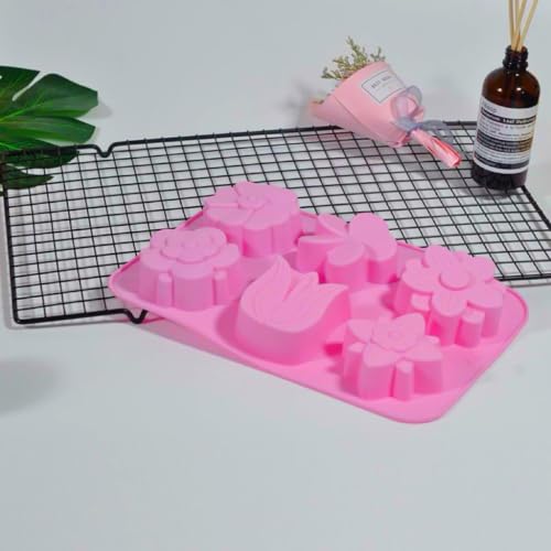 Flowers Silicone Soap Molds 2 Pack 6 Different Cavities Flower Shapes Mold for Handmade Soap Making Bath Bombs Lotion Bar Candle Cake Chocolate Desserts (6 Different Cavities Flower) - color: Pink