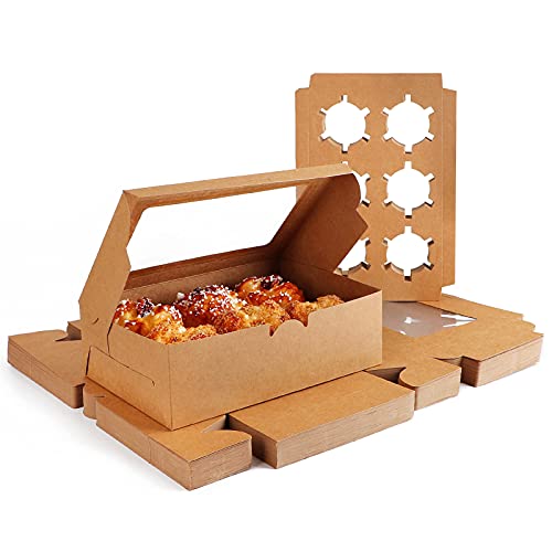 EUSOAR Cupcake Boxes, 50pcs 9.4" x 6.2" x 3.0" Muffin Containers 6 Count with Insert and Display Window, Kraft Muffin Cupcake Box Carrier Packaging Cupcake Boxes Fits 6 Cupcakes or Muffins - color: Kraft, size: 50pcs, 6 Holders