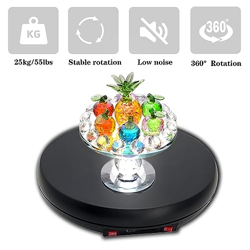 JAYEGT Multicolor LED Light Motorized Rotating Display Stand , 10 inch /55lbs Load, 360° Electronic Photography Turntable for Product Shows, Jewelry, Crystal Art (Black / 5 Colors Light / Rechargeable) - color: Black