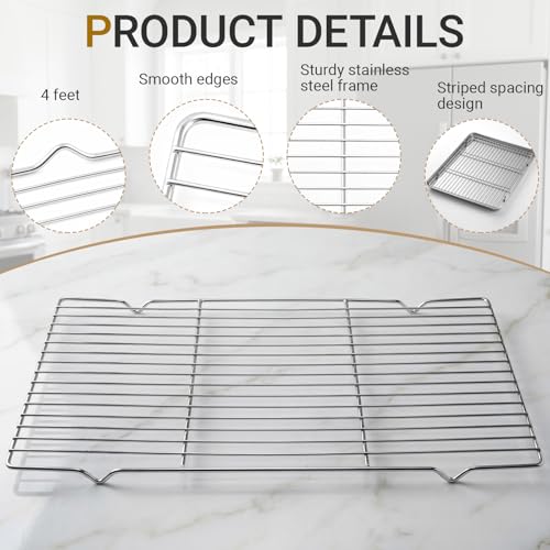 Lounsweer 2 Pack Cooling Racks, 10L x 18W x 1H Stainless Steel Wire Rack for Baking Sheet, Large Cookie Cooling Rack, Oven Safe Cooking Racks for Sheet Pan, Dishwasher Safe, Full Size - size: 10L X 18W X 1H