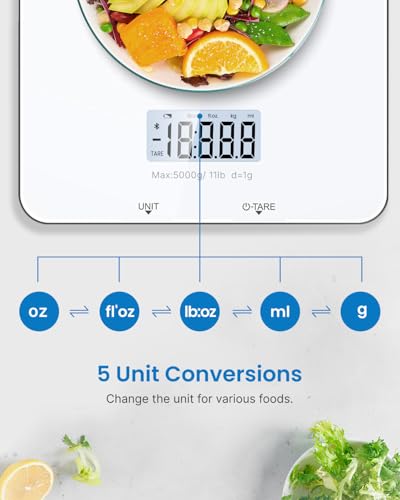 RENPHO Smart Food Scale with Nutritional Calculator, Bluetooth App, 11lbs - color: White