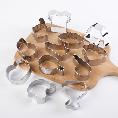 12PCS Football cookie cutter set Set, Fondant Biscuits Molds for Football, Jersey, Shorts, Shoe, Whistle, Helmet, Beer Mug, Glove, Trophy Cup, Cap, Table Tennis Racket, Foam Finger - Stainless Steel - color: Sports