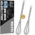 Walfos Mini Whisk,Non-Rust Whisk,304 Stainless steel Small Whisks.Heat Resistant 450℉.6+8Inch Tiny whisks Nice for Whisking, Blending Ingredients, Beating, Mixing Sauces (Silver) - color: 2pcs stainless steel; 6+8in
