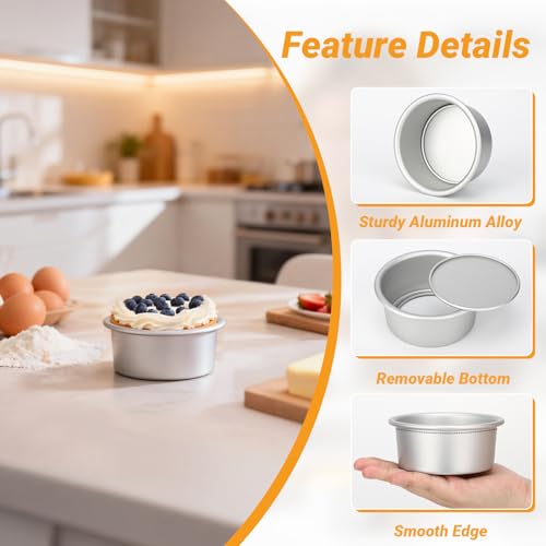 Beasea 4 Inch Cake Pans Set, 3 Pack Aluminum Alloy Mini Round Cake Pans with Removable Bottom, Individual Cheesecake Mold Tin for Baking - size: 4 Inch