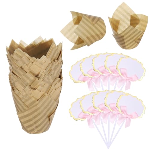 uxcell 100Pcs Tulip Cupcake Liners with 10Pcs Cheese Markers Muffins Liners