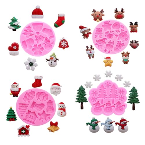 4PCS Christmas Theme Silicone Mold Snowflake Christmas Tree Snowman Bell Creative Baking Chocolate Cake Dessert Decoration Mold DIY Resin Jewelry Accessories Silicone Molds SD-260-367-529-565 - color: Style C