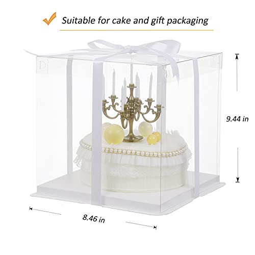 XININSUN 6Pcs clear cake Box with Ribbon, 8 X 8 X 9inch tall cake box,8inch Bakery Take Out Transport Containers Clear Gift Boxes for Wedding, Birthday, Party - color: white-8x8x9inch-6Pcs