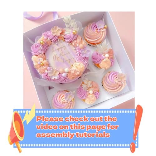 STVIRPOW 5-Pack Cupcake Box Combo with Full Clear Lid and 1.2 wide ribbon1 Small Cake and 5 Cupcakes Storage Container, Ribbon and Stickers for Birthday Party, Mother's Day(Pink ribbon)
