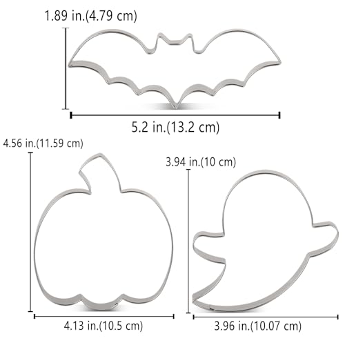 LILIAO Halloween Cookie Cutter Set, 3-pc, Pumpkin, Bat, Ghost