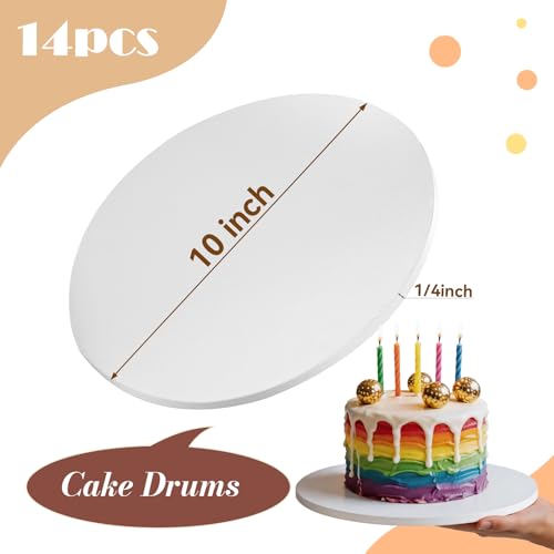 14 PCS Cake Boards 10 Inch Round, 10 Inch Cake Drums, 1/4" Thick Cake Drum, Cake Board Food Grade Cake Base