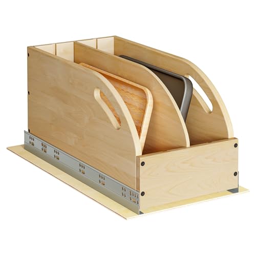WelFurGeer Birchwood Pot and Pan Organizer with Soft-Close Drawer, Pull Out Cabinet Organizer, Heavy-Duty Slide-Out Storage for Baking Sheets, Cutting Boards, and Kitchen Utensils - size: 10"W X 21"D