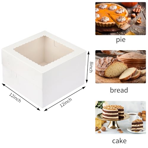 Moretoes 15pcs Cake Boxes, 12x12x8 Inch White Bakery Boxes with Window - size: 15pcs - 12*12*8in
