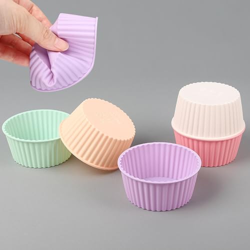 10 Pack Reusable Silicone Baking Cups - Nonstick Cupcake Liners & Stand-Alone Muffin Molds,10 Designer Colors