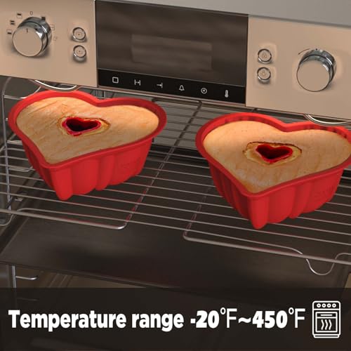8 inch Heart Shaped Cake Pans, 2 Pack Nonstick Silicone Heart Cake Pans - size: 8 inch：2 Pack, style: Bundt Pan
