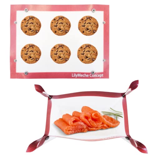 | Silicone Baking Mat with Button | BPA Free Large Nonstick Kitchen Professional Reusable Heat Resistant Baking Half Sheet Bakeware Mats for Cookies, Bread and Pastry(2pc)