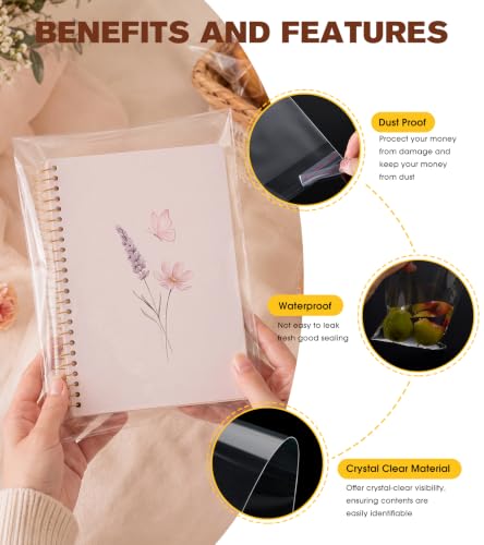 Yuiicaov 100 Pcs Clear Self Sealing Cellophane Bags, 8.5x11 Inches Cookie Bags Resealable Sleeves Bags for Photo Mats, Documents, Notebook, Paper or Gifts, 3 Mils Individual Self Adhesive Wrappers - size: 8.5x11 Inch (Pack of 100)