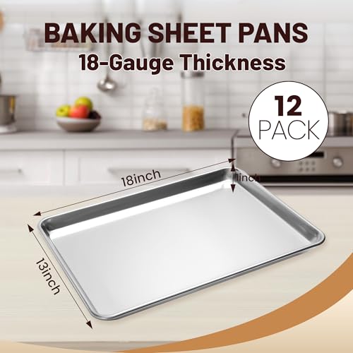 BIEAMA 12 Pack Half Size Baking Sheet Pan, Aluminum Commercial 18" x 13" - size: 12PACK Half Size 18"×13"