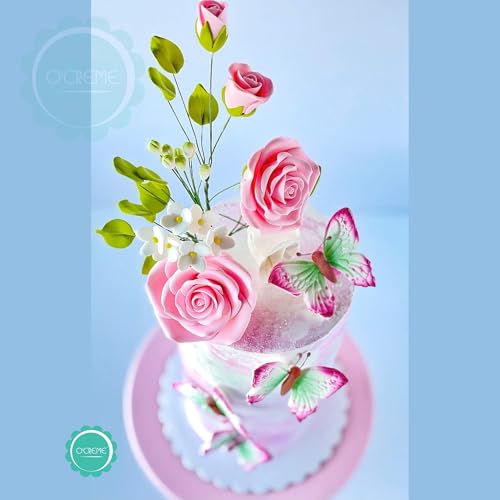 O'Creme Gumpaste Flower Spray Edible White Rose Cake Topper 6x8 - color: White, style: Rose 1