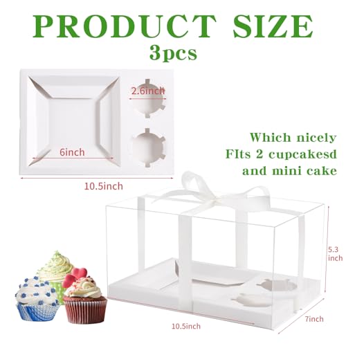 JCD 3 Pcs Cake Cupcake Combo Boxes,1+2 Cupcake carriers 2 Cupcakes Holes - Cakes and Cupcake Clear Boxes - Pastry Sweets Bento Boxes (2 Cupcakes and 1 Cake)(1+2/3Pcs) - size: Clear 1+2/3Pcs