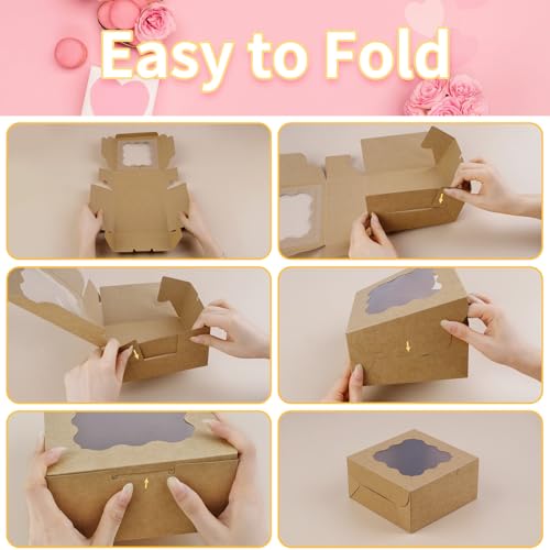 WINKIO Cookie Boxes, Treat Bakery Dessert Pastry Favor Donut Mini Cake Box - color: brown, size: 6×6×3 in