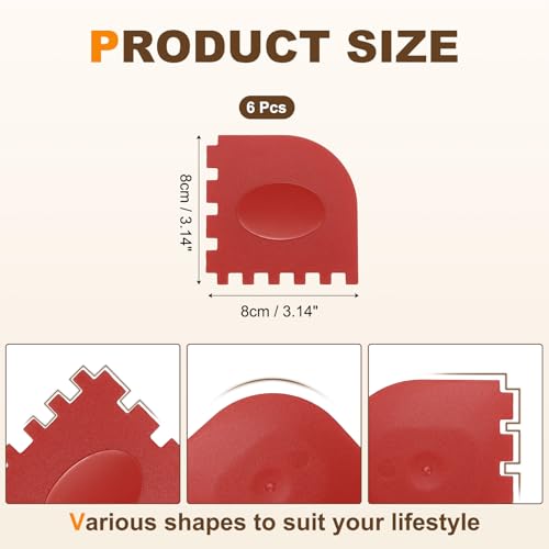 uxcell 6Pcs Serrated Pan Scraper 3.2x3.2Inch Kitchen Pot Scrubber Red - color: Red, size: 3.2x3.2Inch