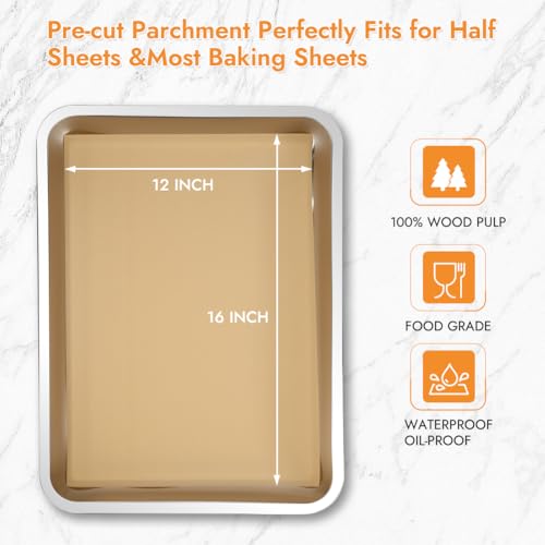 BYKITCHEN 12 x 16 Inch Unbleached Parchment Paper Sheets for Baking,120PCS - size: 12 x 16 Inch