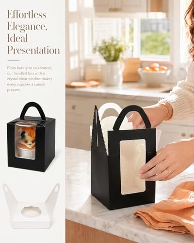 Bakepacker Auto Pop-up Cupcake Boxes, Black, 3.6"X3.6"X4.3", 100 Count - color: Black, size: 3.6x3.6x4.3inch/100packs